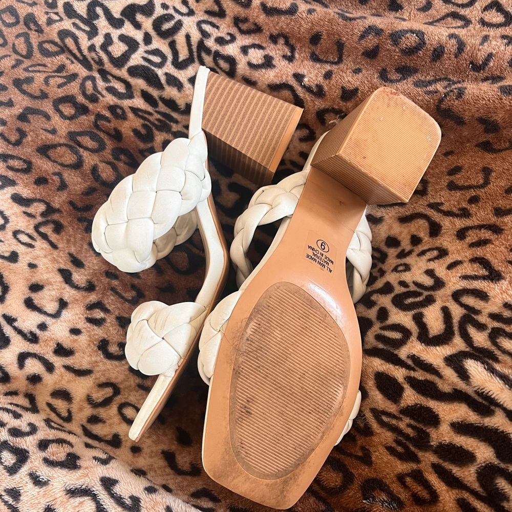 Soda Braided Double-Strap White Block Heel Sandals - Picture 4 of 6
